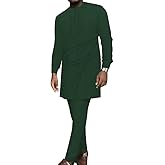 Afrilisco African Mens Clothes Sets Long Sleeve African Suits 2 Piece Dashiki Outfits Slim Fits Nigerian Clothing for Men