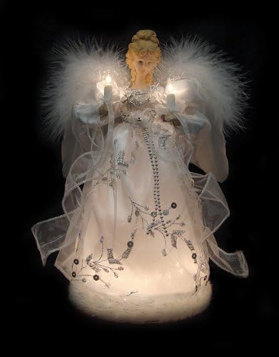 Tree Toppers - Vickerman Ice Palace Lighted White and Silver Angel Christmas Tree Topper with Clear Lights, 12