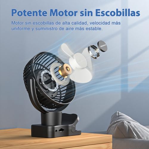 AWANFI 10000mAh Ventilador USB, Portátil Clip-on Fan, Recargable Ventilador con Mando a Distancia, Luz LED, Oscilación, Mini Ventilador de Mesa para Camping, Oficina, Habitacion, Cochecito