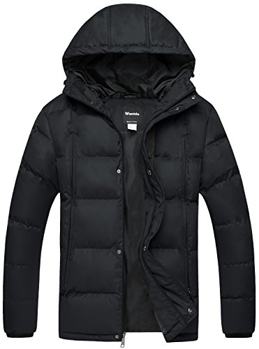 Wantdo Men's Puffer Jacket Warm Heavyweight Quilted Hooded Outdoor Coat Black X-Large