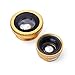 Gold Universal Clip-on 180 degree 3 in 1 Fisheye+Wide Angle+Macro Camera Lens Kit for iPhone 5 5S 4 4S 6 Samsung Galaxy S5/S4/S3 Note 4/3/2 HTC Blackberry Bold Touch, Sony Xperia, Motorola Droid