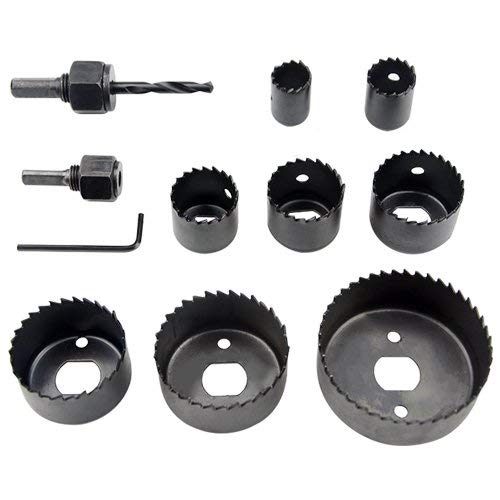 BGTXINGI 11PCS Hole Saw Kit (with 2 Mandrel 1 Mandrill 8 Blade and 1 Hex Key Wrench) 3/4"- 21/2" Hole Saw Drill Bit Set Ideal for Woodworking PVC Plastic Board and Pipes Plasterboard