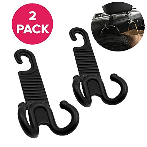 2 Pack Car Interior Headrest Hooks Back Seat Auto Hanger Universal Trunk Organizer Storage for Clothes Coats Diapers Umbrella Purses Handbag Hat Grocery Bag Backpack Drop Stop Gadget Car Accessories