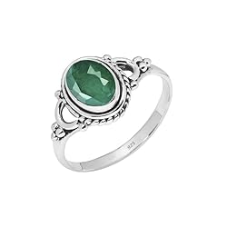 Emerald Stone Ring, 925 Sterling Silver Ring