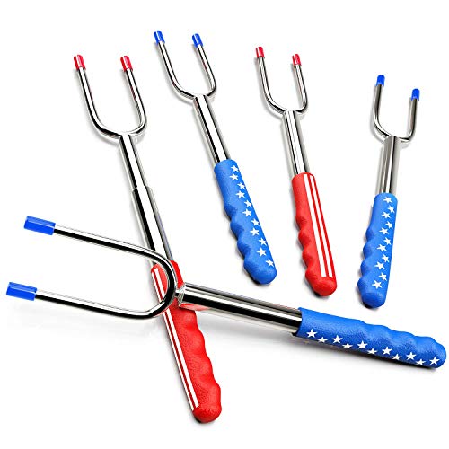 anytime family Extending Marshmallow Roasting Sticks 45″ – 5 Premium Telescoping Stainless Steel S’Mores Skewers; Campfire, fire Pit, Camping. S’Mores Recipes eBook (Multicolor, 5 Sticks)