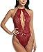 Avidlove Women Lingerie Bodysuit Lace Teddy One Piece Babydoll Sleepwear Wine Red Small