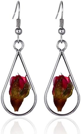 Superhai Fashion Hand Dried Earrings Rose Earrings Teardrop-Shaped Glass