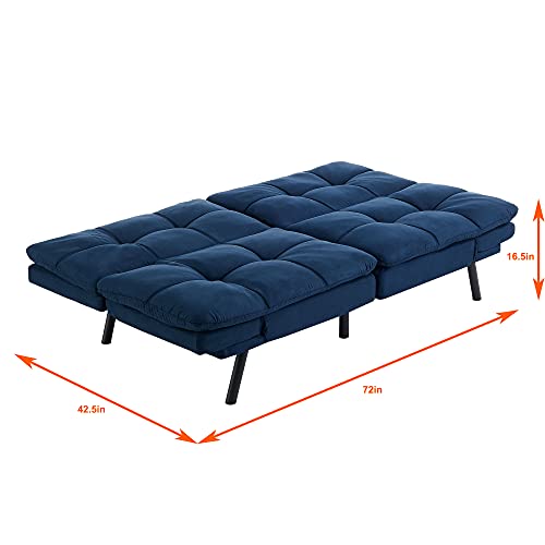 Memory Foam Futon Sofa Bed Couch Sleeper Convertible Foldable Blue