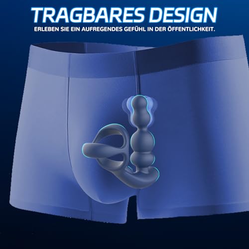 Anal Vibratoren für Mann Sex Spielzeug - 4 In 1 Prostata Stimulation Fernbedienung Analkugeln Buttplug Dildo mit Doppelte Penisringe 10 Vibrations & 3 Rotationsmodi Prostata Massagegerät Analplug