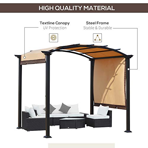 Outsunny 10' x 8' Outdoor Retractable Canopy Pergola Steel Frame Patio Pergola Shelter Sun Shade with Arc Roof, Beige
