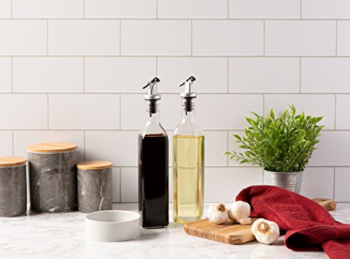 E-Living Set of 2 Oil & Vinegar Cruets with Cork Stoppers - Can be used for Liquids, Sauces, Oils and More, Dishwasher Safe and BPA Free
