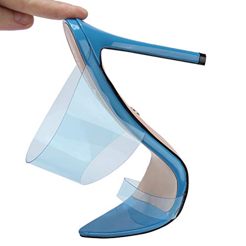 vivianly Womens Sexy Clear High Heels Transparent Strap Pointed Toe Mules Sandals Stiletto Heel Slip on Dress Shoes Blue - Thumbnail 3