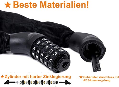 amzn prime Fahrrad-Ketten-Schloss mit Zahlen-Code XL - 100cm :: e-Bike, Motorrad, Roller | Sicherheitsstufe 15 | High… – Bild 5