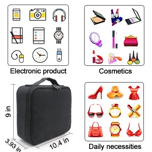 Portable Travel Makeup Bag,Makeup Train Case Artist Cosmetic Bag Organizer with 6 Pcs Adjustable Dividers for Cosmetic Makeup Brushes Toiletry Jewelry Digital Accessories,Black