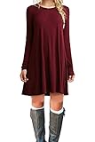 MOLERANI Women's Casual Plain Long Sleeve Simple T-Shirt Loose Dress (XL, Wine Red)