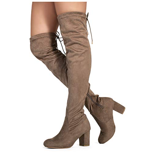 RF ROOM OF FASHION Women's Medium Calf Over The Knee Chunky Heel Stretch Boots Taupe Size.8