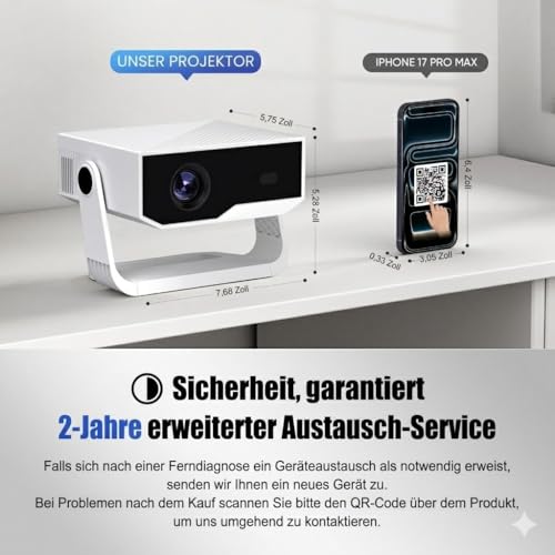 ZDK 2026 Upgrade Mini Projector Integrated Apps, Android 14, Supports 4K 1080P, Trapezoidal Correction, WiFi & BT Projector 4K Home Cinema, Portable Projector with 270° Rotating Stand, Compatible