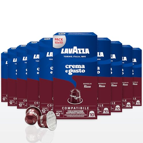 Lavazza, Capsulas de cafe de aluminio compatibles con cafeteras Nespresso Original, sabores surtidos, 10 paquetes de 10 capsulas, 4 x calidad roja, 4 x crema y sabor, 2 x Dek, 100 capsulas