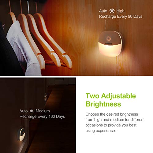 image for AUVON Rechargeable Motion Sensor Night Light, Warm White LED Stick-On 
