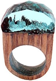 Women Rings 19mm Handmade Wood Jewlery Resin Ring with Magnificent Tiny Fantasy Secret Landscape Gift
