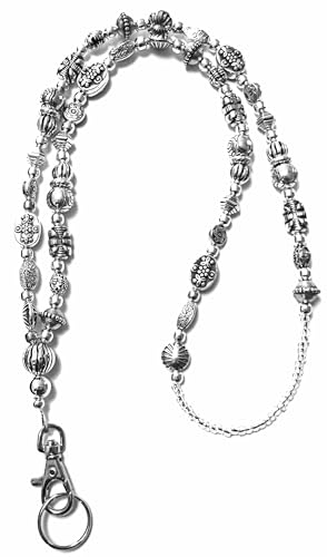 SLIM Style Fashion Women's Beaded Lanyard 34, Breakaway and Non breakaway available, For Keys, Badge Holder (Slim Silver - NON Breakaway (Stronger)) by Hidden Hollow Beads