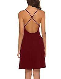 Halife vestido de verano sin mangas con cuello en V y correa de espagueti para mujer con bolsillo