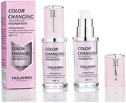 Color Changing Foundation, SuperThinker All-Day Flawless Foundation Makeup Foundation Cream Liquid Foundation, Lightweight Fragrance-Free, 30ml/SPF 15 (Dark Skin Tone)