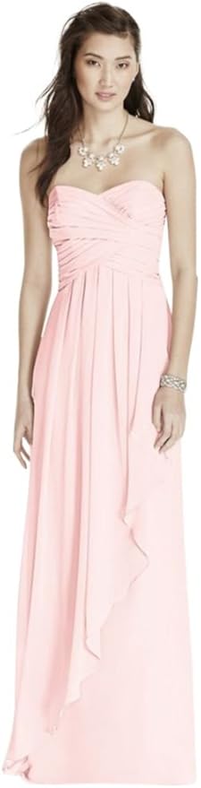 david's bridal strapless crinkle chiffon dress with cascade skirt