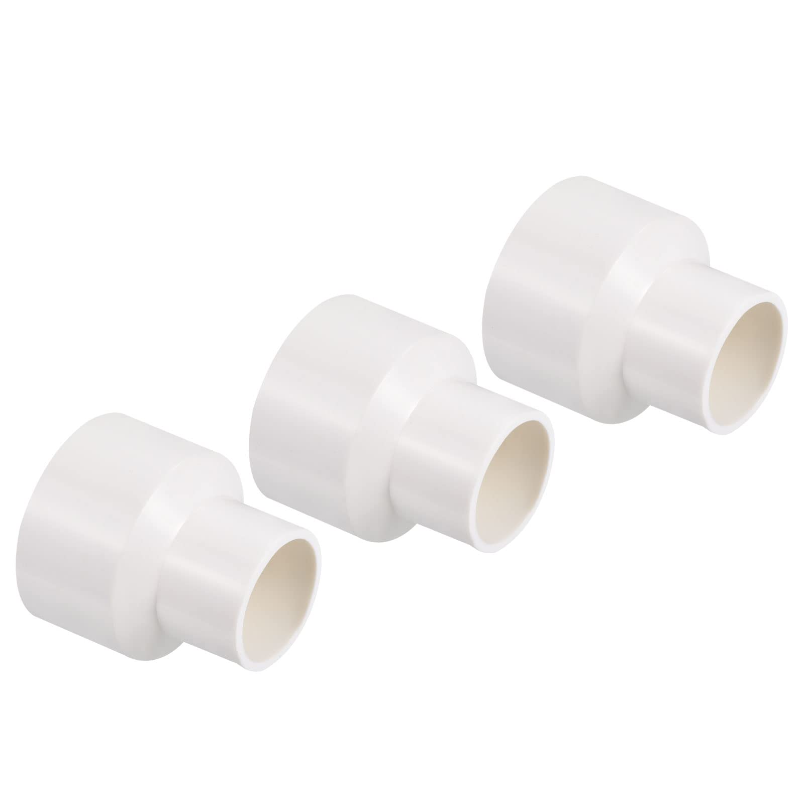 PATIKIL PVC Reducer Pipe Fitting 50x32mm, 3 Pack Straight Coupling Adapter Connector, White