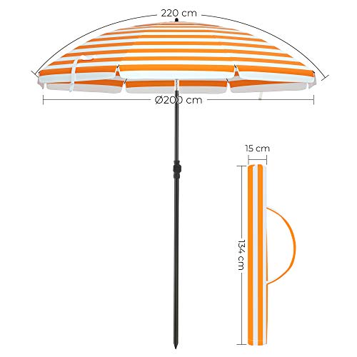 SONGMICS Sonnenschirm für Strand, Ø 200 cm, Gartenschirm, UV-Schutz bis UPF 50+, knickbar, tragbar, Schirmrippen aus… – Bild 7