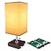 USB Table Desk Lamp, Acaxin Bedside Lamp with Dual USB Quick Charge Port, Wood Desk Lamp, Black Charger Base with Unique Fabric Shade, LED Light Nightstand Desk Lamps for Bedroom, Living Room, Baby