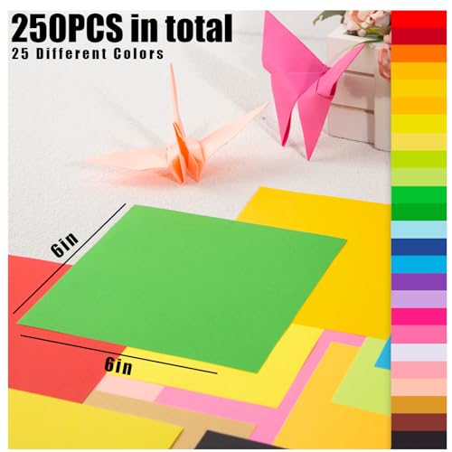 Koogel 250 Sheets Oragami Paper for Kids, 6 x 6 Inch Colored Craft Paper Double Sided Square Paper Easy Fold Paper for Beginners Arts and Crafts