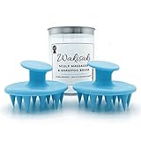 (2 Pack) Hair Shampoo Brush Head Scalp Massager Scrubber, Mold-free One-piece Solid Silicone, for Healthy Hair Growth Dry Scalp Dandruff, Adults Children Thick/thin Hair or Dogs Cats, WAKISAKI (Blue)