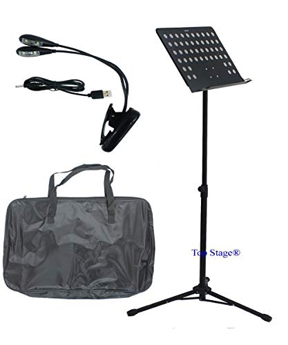 Deluxe Lectern Orchestra Conductor Music Stand with Light & carrying bag - Black (With Light and Carrying Bag)