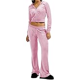 yidengymx Two Piece Velvet Hooded Outfits for Women, Womens 2 Piece Velour Tracksuit Zip Up Sweatsuit with Cargo Pockets