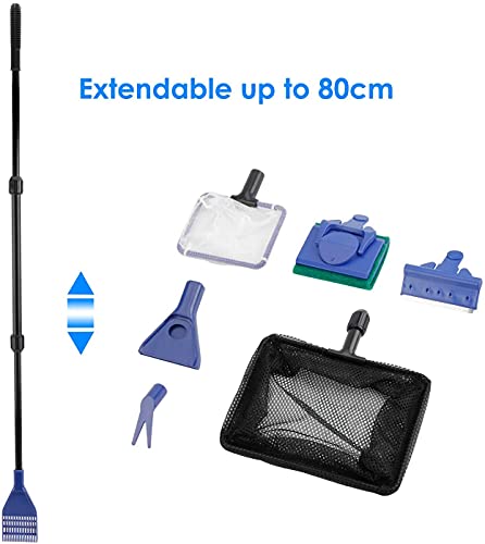 bedee 6 in 1 Kit Pulizia Acquario Serbatoio di Pesce, Rastrello per Ghiaia, Raschietto Per Alghe, Spazzola Spugna, Forchetta per Piante Acquatiche, Set di Attrezzi per Rete da Pesca