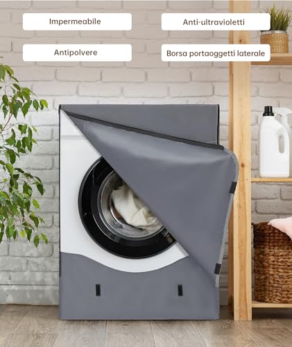 HAUSPROFI Washing Machine Cover for Outdoor Use 420D – Best Thickness Washing Machine Cover for Washing Machines and Dryers – Waterproof Washing Machine Cover with Sun Protection – 60 x 64 x 85 cm – Grey