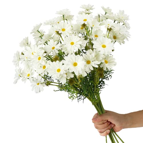15 Bundles Artificial Flowers White Artificial Daisy Flowers UV Resistant Outdoor Fake Wildflowers with Stems Faux Greenery Shrubs Plants Arrangements for Wedding Decoration Home Garden Decoration