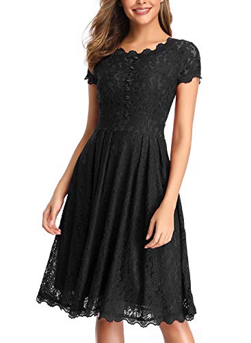 IHOT Women's Vintage Floral Lace Cap Sleeve Retro Swing Elegant Bridesmaid Dress,Black,XX-Large