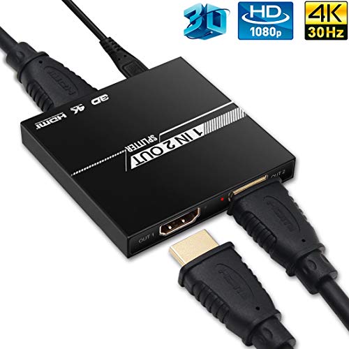 HDMI Splitter 1 in 2 Out, edola 2019 Upgrade Aluminum Ver1.4 HDCP, 4K HDMI 1x2 Splitter Supports 3D 4K@30HZ Full HD1080P for Xbox PS4/3 Fire Stick Roku Blu-Ray Player Apple TV HDTV