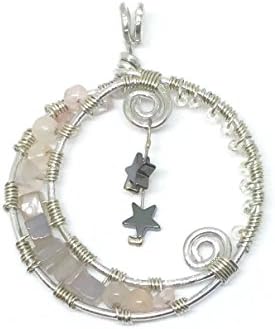 Silver Agate Pendant//Gray Agate Pendant//Agate Pendant//Agate Necklace//Moon Pendant//Moon Necklace//Rose Quart, Gray Agate &amp; Hematite