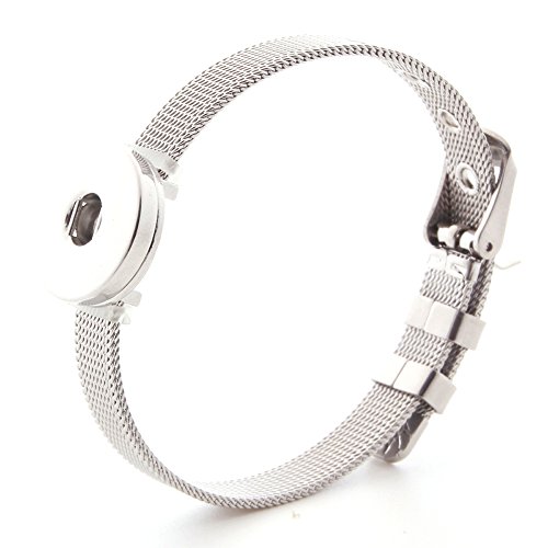 Ginooars 2pcs Stainless Steel Snap Bracelets with 4pcs 18-20MM Rhinestones Snap Charms Snap Button Jewelry