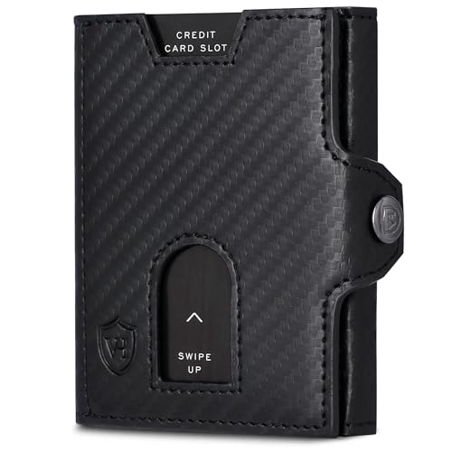VON HEESEN Slim Wallet with RFID Protection, for Men and Women, Mini Purse, Credit Card Case, Small Wallet, Black carbon