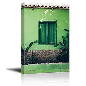 Canvas Wall Art Big Cactus Near Green Wall Painting Artwork for Home Prints Framed - 12x18 inches
