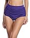 Anfilia Womens High Waisted Bikini Bottom Ruched Solid Swim Shorts