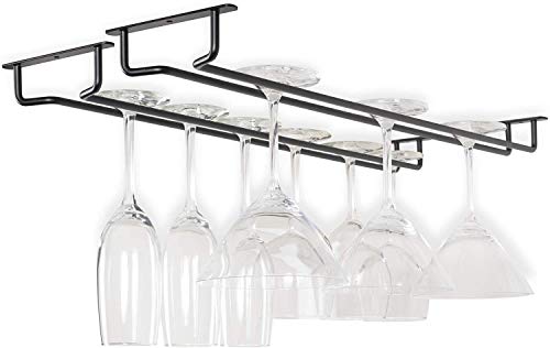 RedDreamer 14-Inch Black Wine Glass Rack, Under Cabinet Wine Glass Holder Stainless Steel Stemware Rack - Hanging Stemware Holder for Cabinet Kitchen Bar, Set of 4