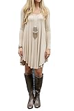 Shirt Flowy Dress Green Dress Casual Sleeve Wine Long Womens Loose(Beige,Large)