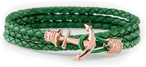 Jules Verne Anchor Bracelet. Men Leather Bracelet with Ion platted Rose Gold Anchor.