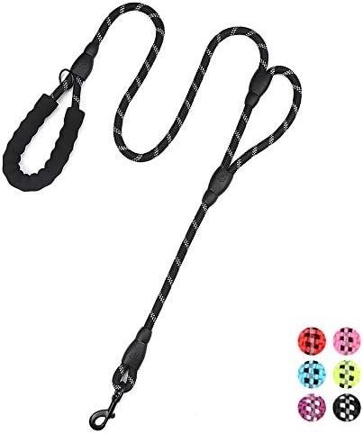 Strong Rope Dog lead 6ft Long with Two Padded Handles,Heavy Duty,Reflective Double Handle Training Dog Lead for Large Dogs or Medium Dogs,Dual Handles Leash(Black)
