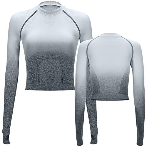 image for RUNNING GIRL Ombre Seamless Crop Top Long Sleeve Layer Crew Neck Power